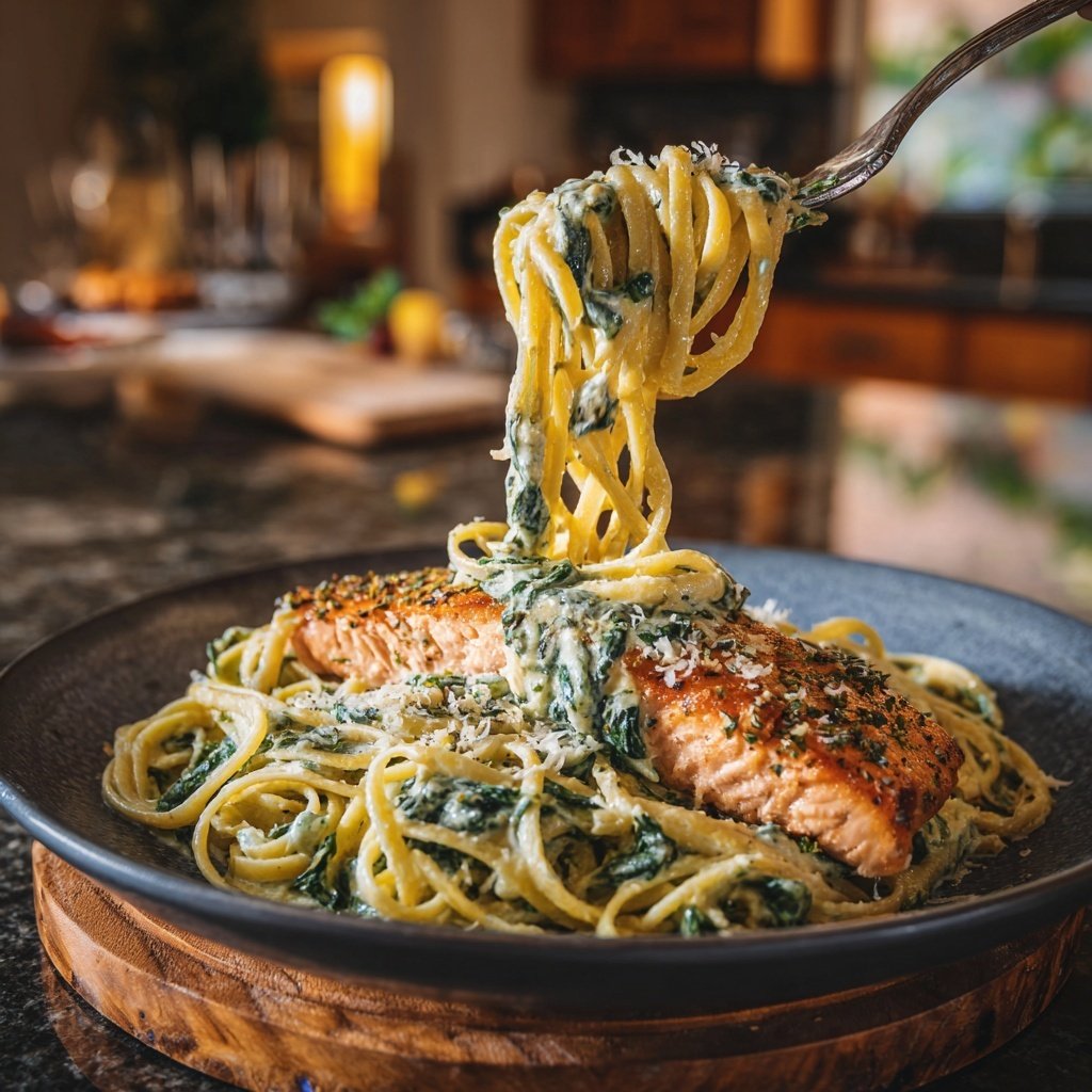 Cajun Salmon and Spinach Pasta