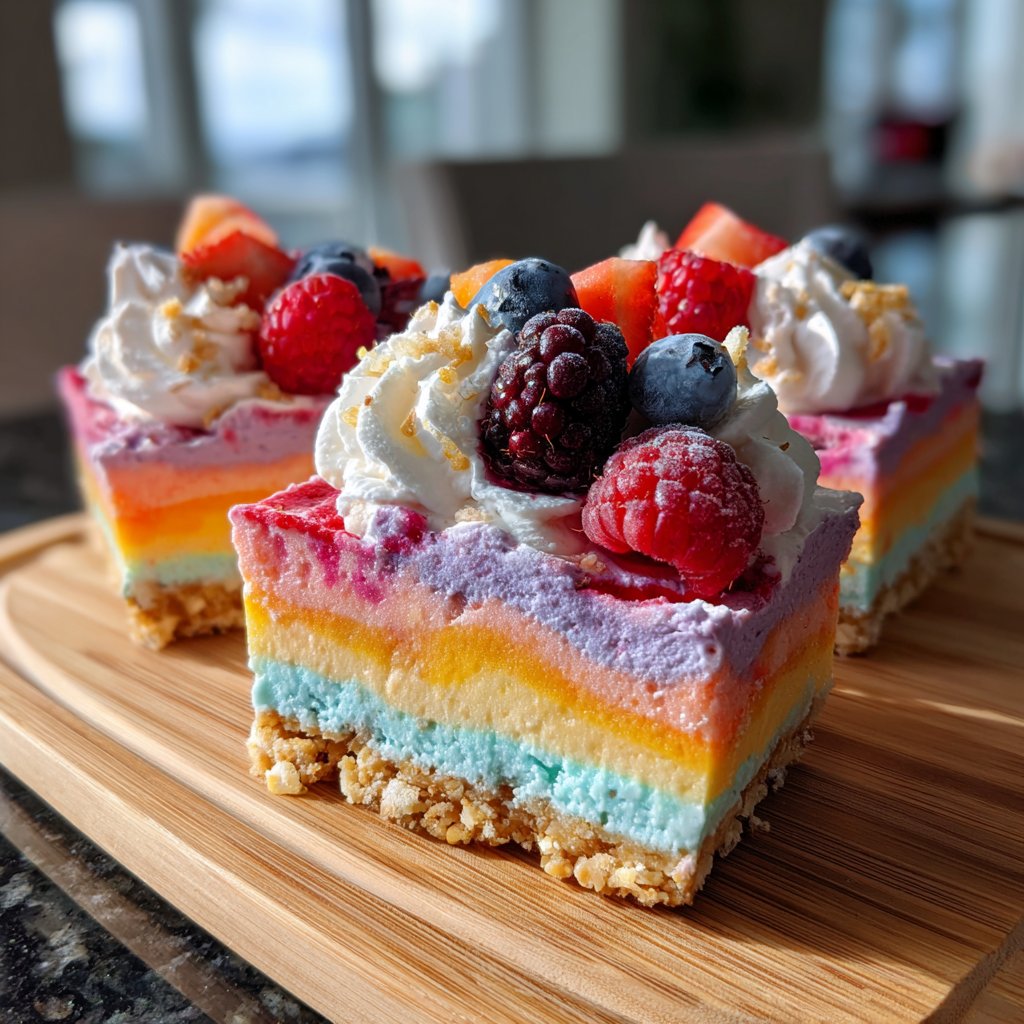 No-Bake Rainbow Cheesecake Bars
